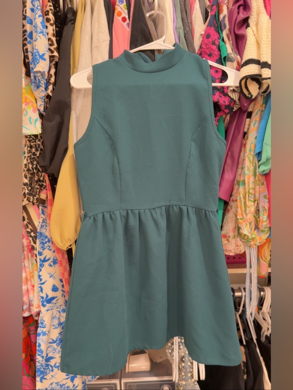 Sleeveless Mock Neck Green/Teal Dress